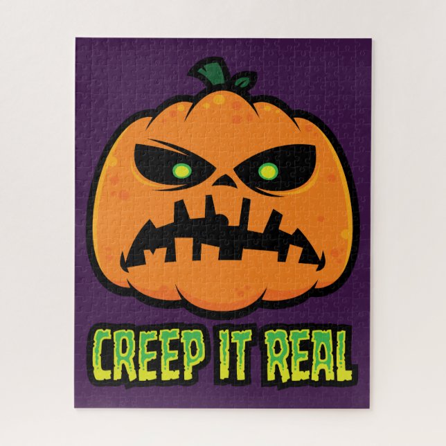 Creep It Real Grumpy Halloween-Kürbis Puzzle (Vertikal)