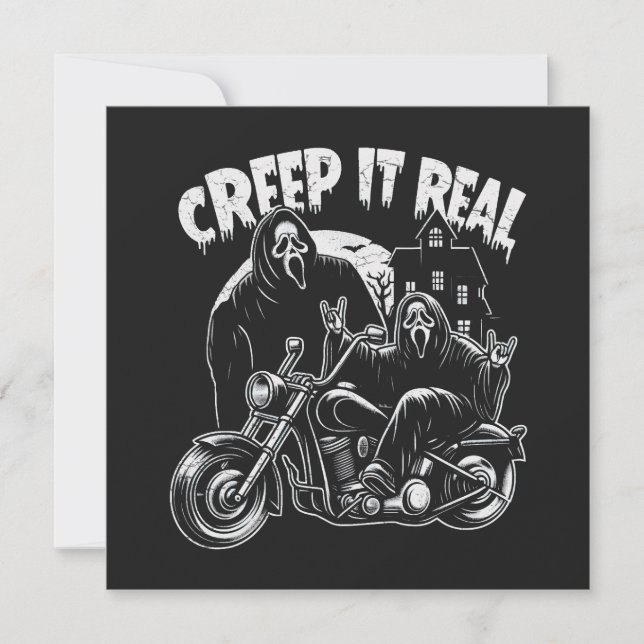 Creep It Real Halloween Biker Ghostface Feiertagskarte (Vorderseite)