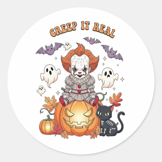 Creep It Real Halloween Clown Runder Aufkleber (Vorderseite)