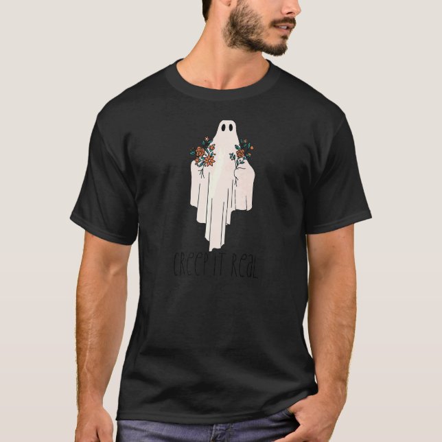 CREEP IT REAL Halloween Ghost mit Blume Meme T-Shirt (Vorderseite)