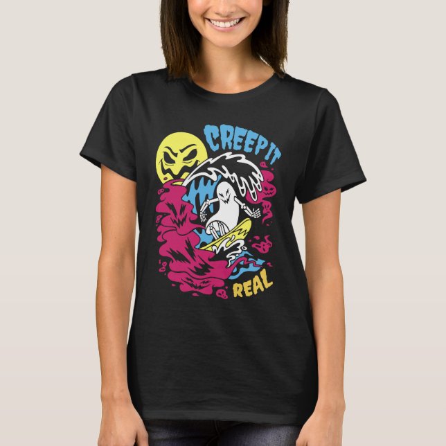 Creep It Real Halloween Men Women Kids Surfing Gho T-Shirt (Vorderseite)