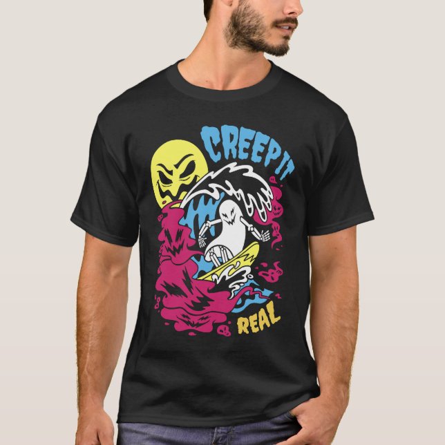 Creep It Real Halloween Men Women Kids Surfing Gho T-Shirt (Vorderseite)
