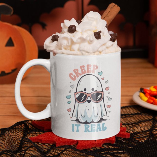 Creep It Real" Halloween Mug – Cute Ghost with Sun Kaffeetasse (Von Creator hochgeladen)