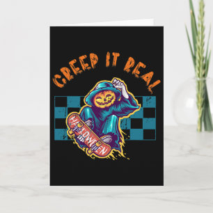 Creep It Real Retro Halloween Kürbis Skateboardfah Karte