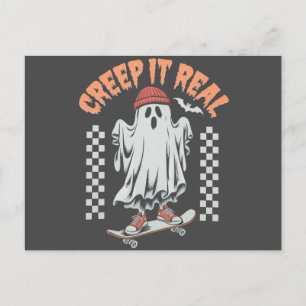 Creep It Real Retro Halloween Skate Ghost Postkarte