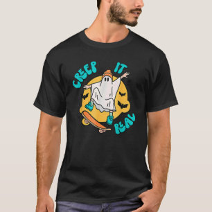 Creep It Real Retro Skateboarding Ghost Halloween T-Shirt