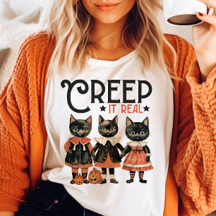 Creep It Real Schwarze Katze Vintage Halloween Tri-Blend Shirt