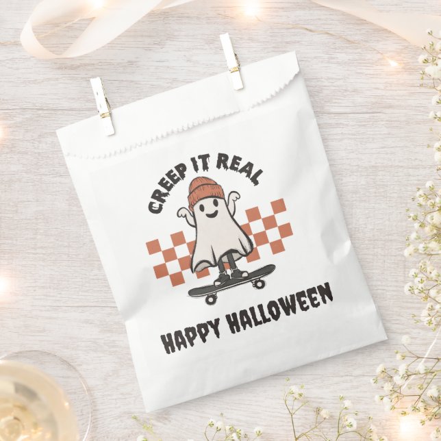 Creep it Real Skateboarding Ghost Happy Halloween Geschenktütchen (Ausgeschnitten)
