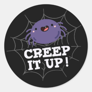 Creep It up Funny Spider Puff Dark BG Runder Aufkleber