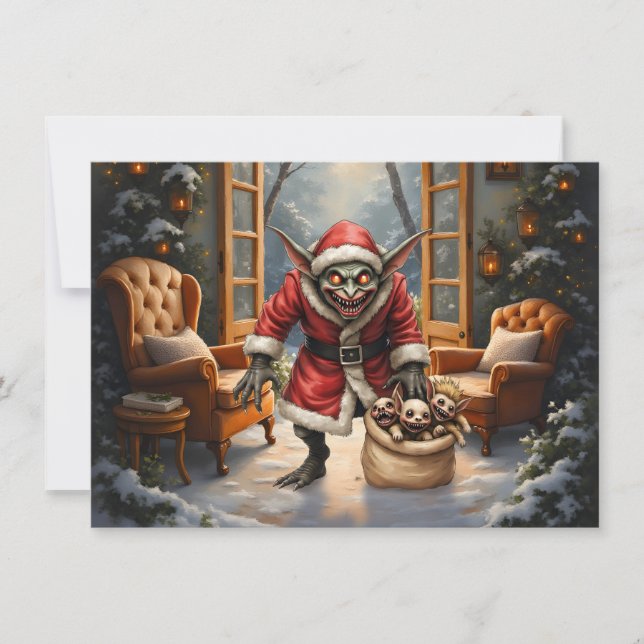 Creepe Christmas Goblin - Dark Fantasy Evil Santa Mitteilungskarte (Vorderseite)