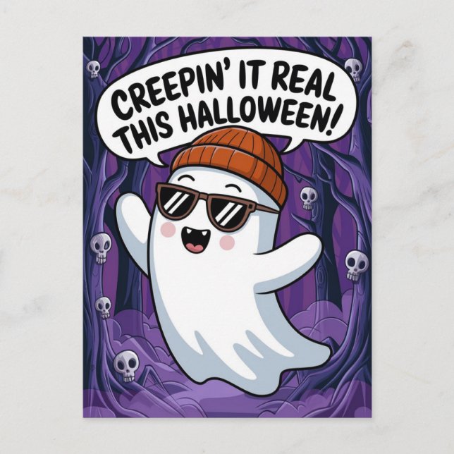 Creepin ist es real dieses Halloween Funny Ghost Postkarte (Vorderseite)