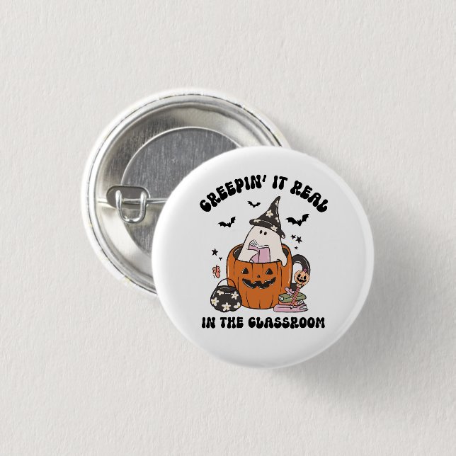 Creepin’ It Real cute Retro Halloween Teacher Button (Vorne & Hinten)