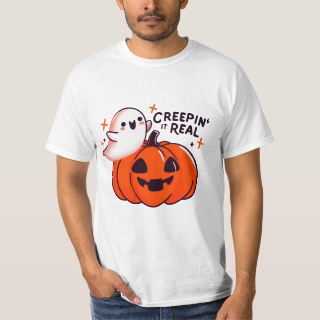 Creepin’ It Real - Friendly Ghost & Pumpkin T-Shirt (Vorderseite)