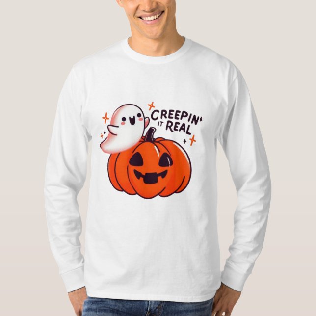 Creepin’ It Real - Friendly Ghost & Pumpkin T-Shirt (Vorderseite)