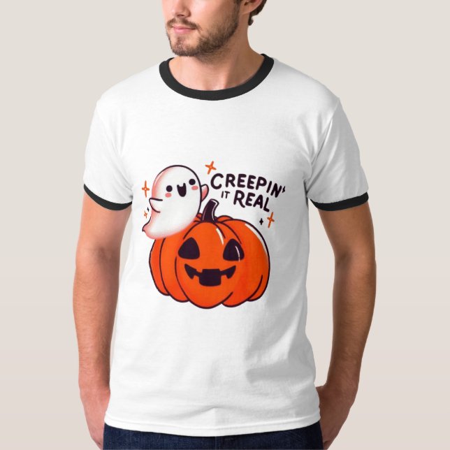 Creepin’ It Real - Friendly Ghost & Pumpkin T-Shirt (Vorderseite)