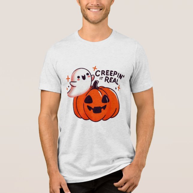 Creepin’ It Real - Friendly Ghost & Pumpkin Tri-Blend Shirt (Vorderseite)