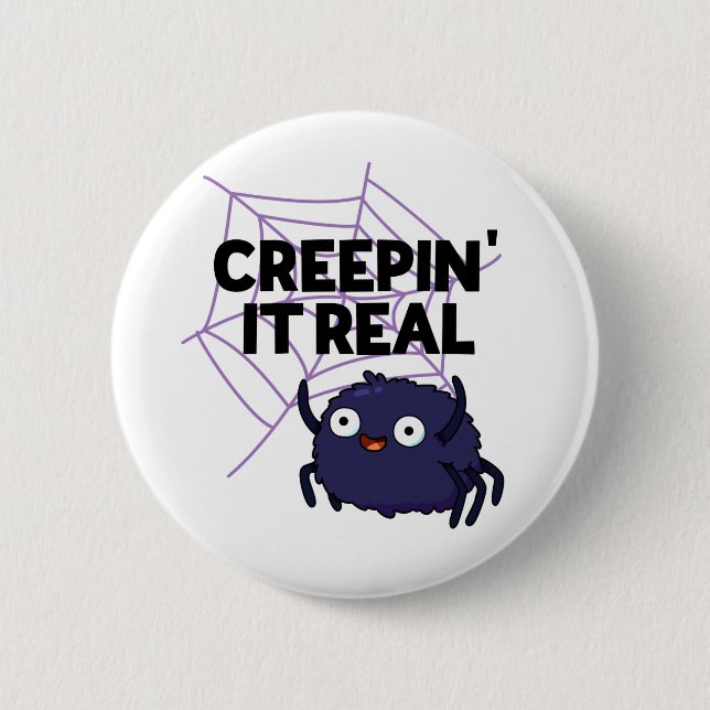 Creepin It Real Funny Halloween Spider Puff Button (Vorderseite)