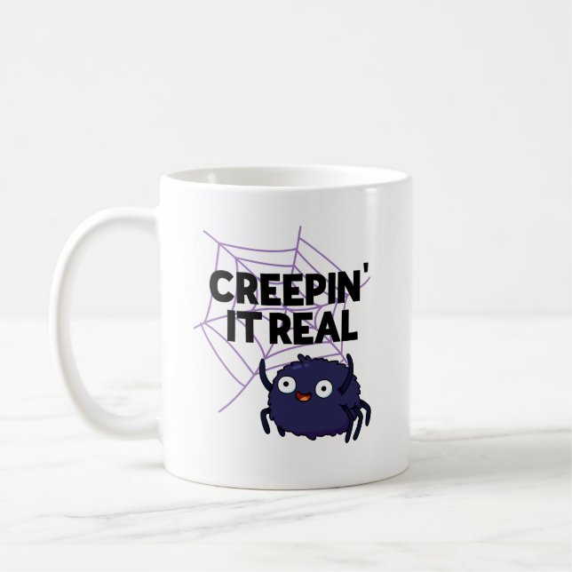 Creepin It Real Funny Halloween Spider Puff Kaffeetasse (Links)