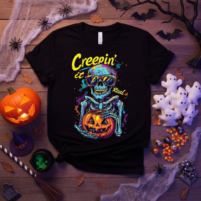 Creepin’ It Real - Funny Spookoky Halloween Skelet T-Shirt (Von Creator hochgeladen)