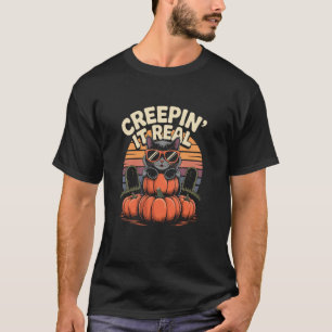 Creepin' It Real Halloween Schwarze Katzenliebhabe T-Shirt