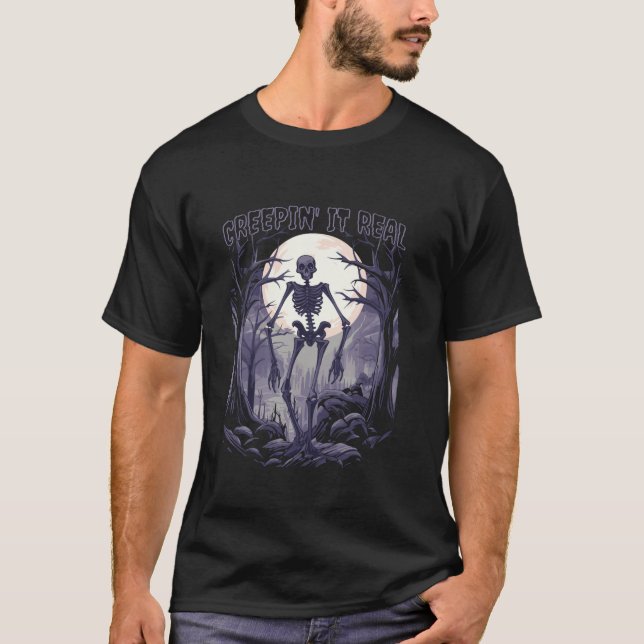 Creepin It Real Spooky Skelett Spuk Forest Hal T-Shirt (Vorderseite)