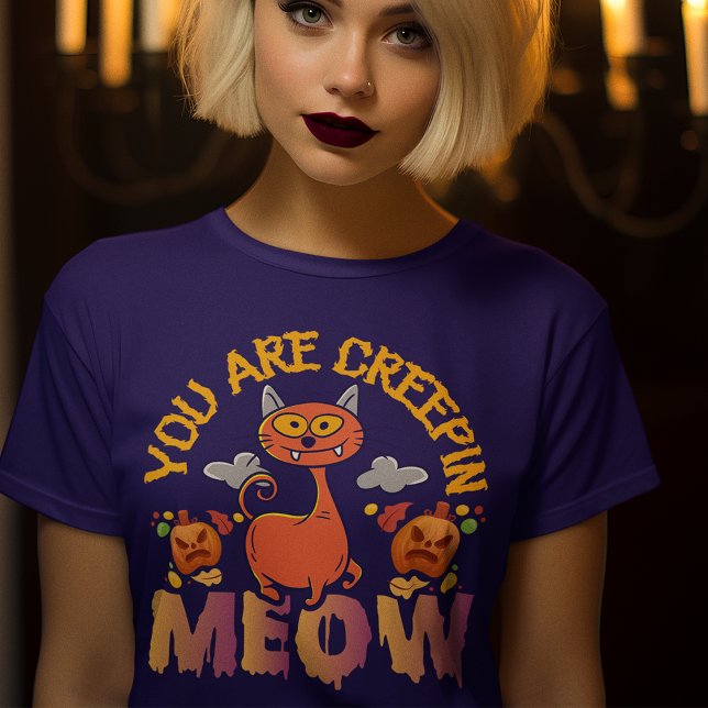 Creepin Meow Funny Halloween Cat T - Shirt (Von Creator hochgeladen)