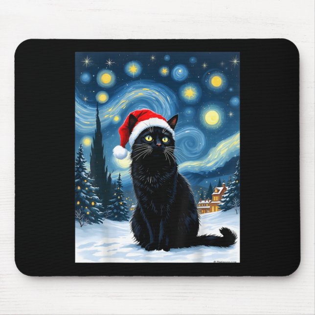 Creepisches Nachtschwarz Meow in der Weihnachtsman Mousepad (Vorne)