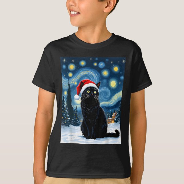 Creepisches Nachtschwarz Meow in der Weihnachtsman T-Shirt (Vorderseite)
