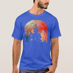 Creepisches Spuk Haus & Wasserfarbe Vollmond T-Shirt