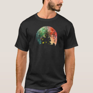 Creepisches Spuk Haus & Wasserfarbe Vollmond T-Shirt