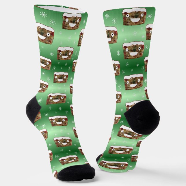 Creepisches Weihnachtsfruchtkuchen Muster Grün Socken (Gewinkelt)