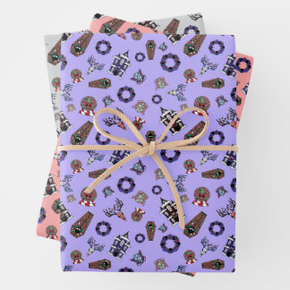 Creepmas mit Spuk Haus, Schädel, Kränze, Sarg Geschenkpapier Set