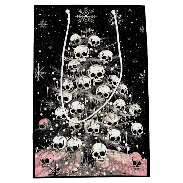 Creepmas Spooky Skulls Gothic Mittlere Geschenktüte (Vorderseite)
