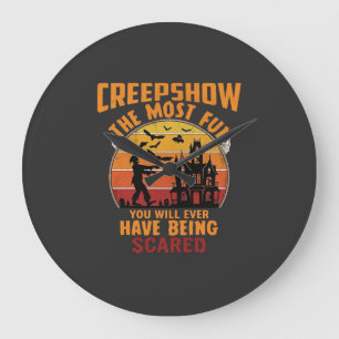 Creepshow Halloween Zombie Spukhaus Sonnenuntergan Große Wanduhr