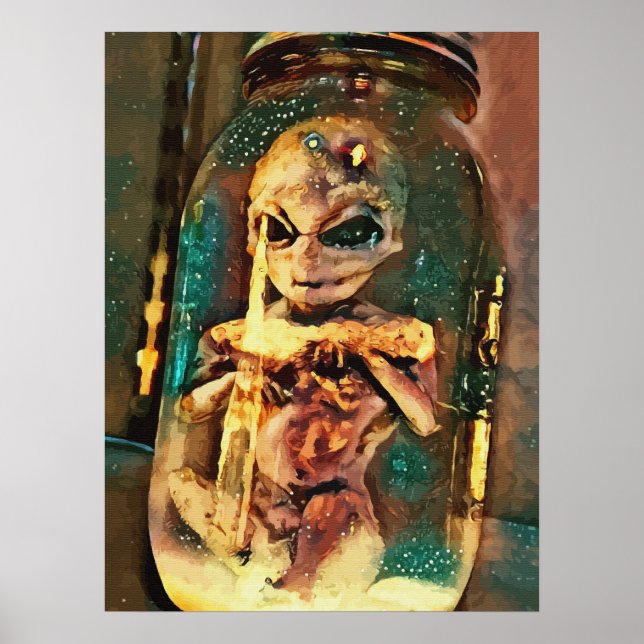 Creepy Alien im Jar Abstrakte Science Fiction Kuns Poster (Vorne)