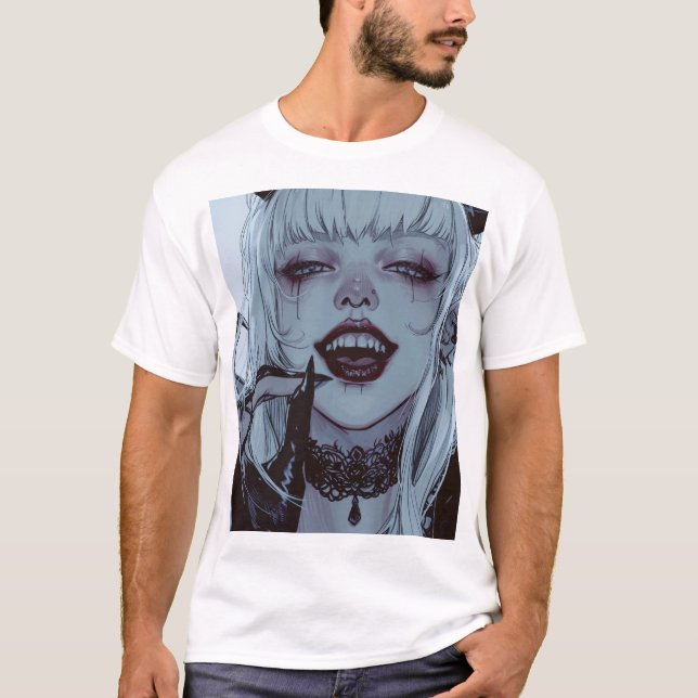Creepy Anime Girl mit weißem Haar und störender S T-Shirt (Vorderseite)