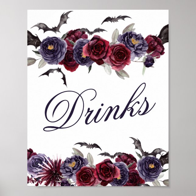 Creepy Beautiful | Gothic Floral Bats Offene Bar Poster (Vorne)