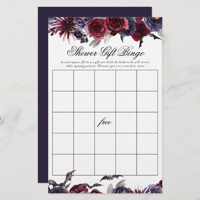 Creepy Beautiful | Gothic Floral Shower Gift Bingo (Vorne/Hinten)