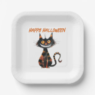 Creepy Black and Orange Cat Halloween Pappteller