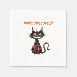 Creepy Black and Orange Cat Halloween Serviette