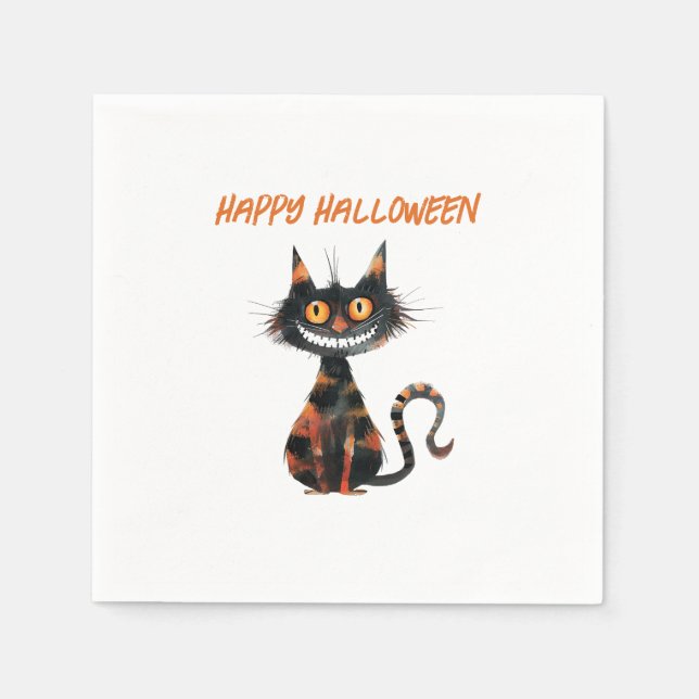 Creepy Black and Orange Cat Halloween Serviette (Vorderseite)
