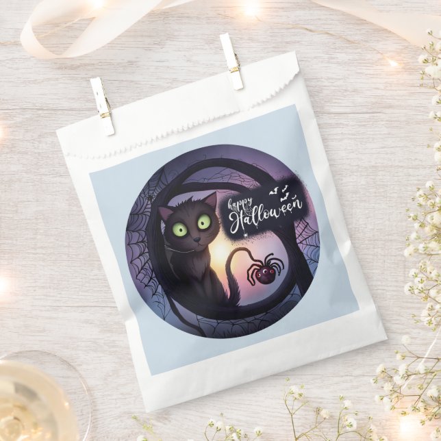 Creepy Black Cat Light Blue Happy Halloween Geschenktütchen (Ausgeschnitten)