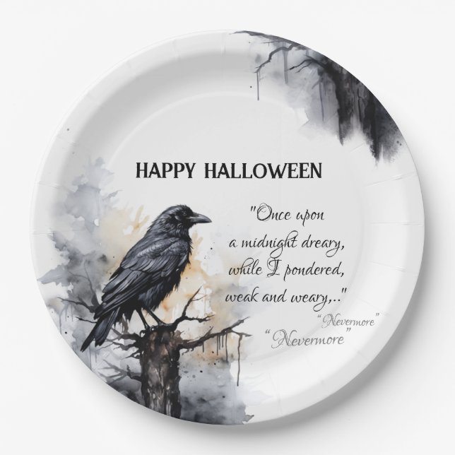 Creepy Black Raven Halloween Pappteller (Vorderseite)