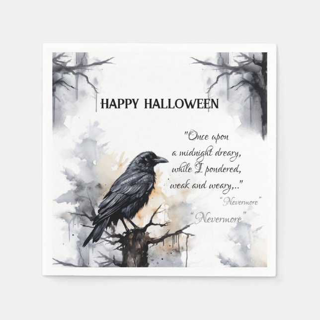 Creepy Black Raven Happy Halloween Serviette (Vorderseite)