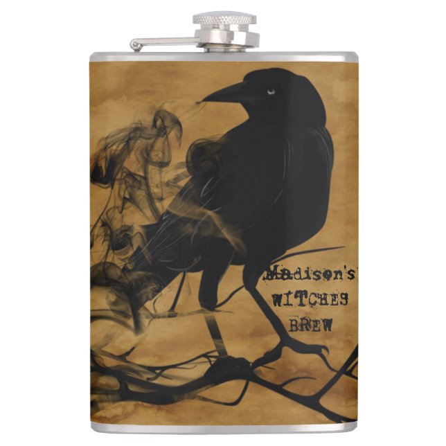 Creepy Black Raven Hexen Brew Flachmann (Vorderseite)