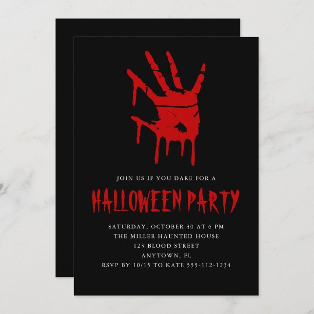 Creepy Blood Hand Print Adult Halloween-Party Einladung (Vorne/Hinten)