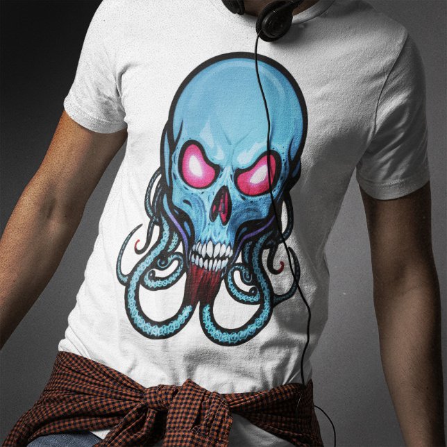 Creepy Blue Gothic Stylized Tentacle Skull Light T-Shirt (Von Creator hochgeladen)