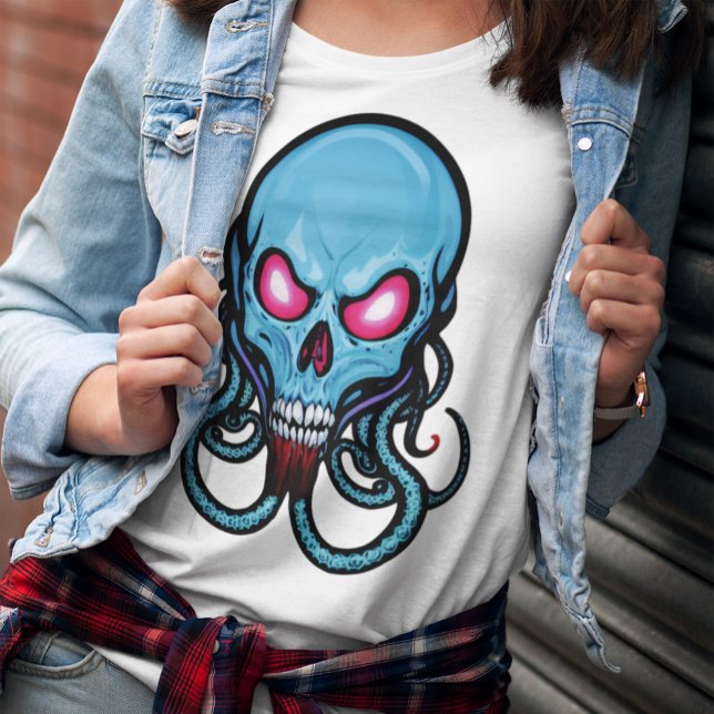 Creepy Blue Gothic Stylized Tentacle Skull Light T-Shirt (Von Creator hochgeladen)