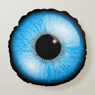 Creepy Blue Realistic Eyeball Rundes Kissen