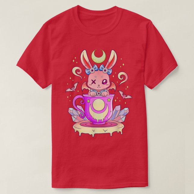 Creepy Bunny im Teacup Kawaii Pastel Goth Anime T-Shirt (Design vorne)